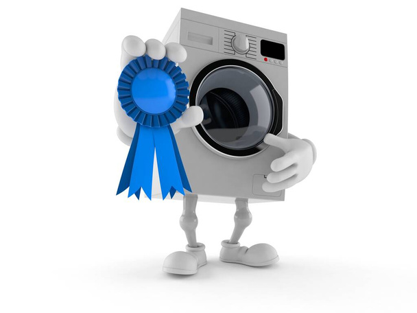 Персонаж пральної машинки зі стрічкою нагородження ізольований на білому тлі. 3d ілюстрація
 - Фото, зображення