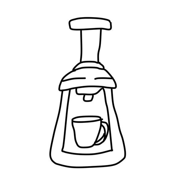 Single coffee maker. Element of a coffee service. Drawing in the Doodle style. For design, menu, cafe, wrapping paper. - Vector, Image