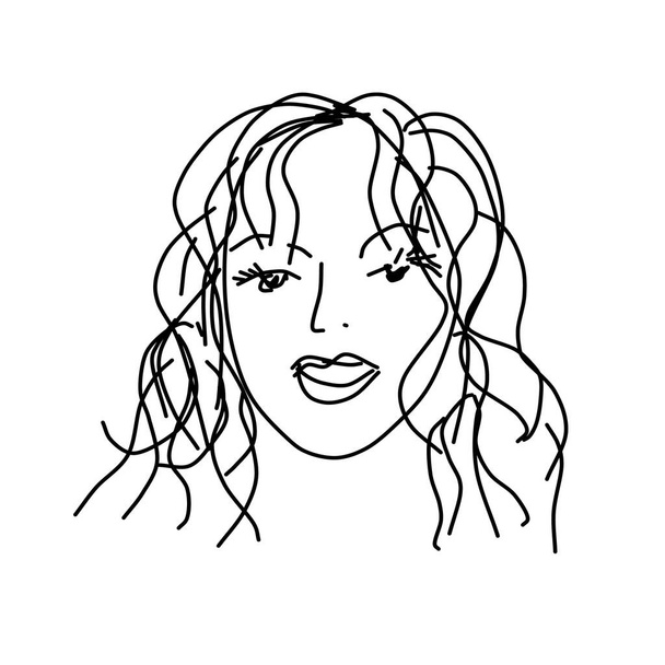 Doodle gyönyörű nő arcát. Sötét szemüveges lány. Fekete-fehér rajzfilm vázlat. Nemzetközi Nőnap. Vektor illusztráció kártya, poszter, modern design. A feminizmus fogalma. - Vektor, kép