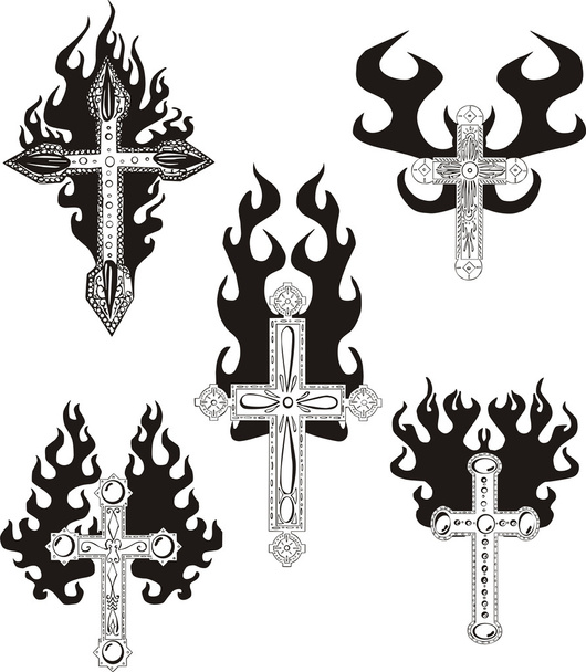Crosses with flames - Vector, Image