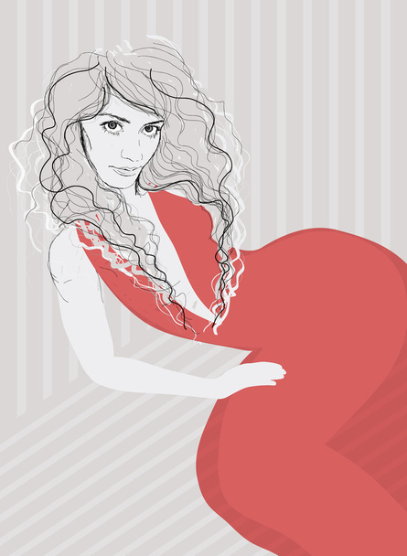 Mysterious woman in red dress - Vector, Image