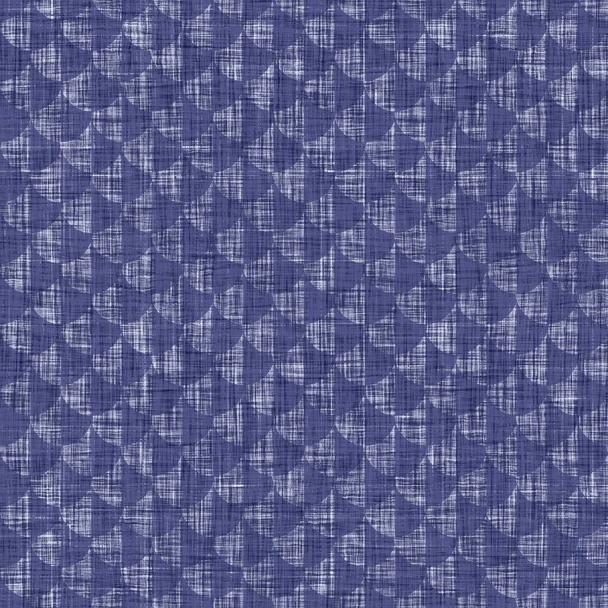 Nahtlose geometrische Indigo-Textur. Marineblaue gewebte Geo-Form Baumwolle gefärbt Effekt Hintergrund. Japaner wiederholen Batik gegen abstrakte Motivmuster. Asiatische Verschmelzung über textilem Unschärfedruck. - Foto, Bild