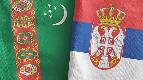 Serbia and Turkmenistan two flags textile cloth 3D rendering - Foto, Bild