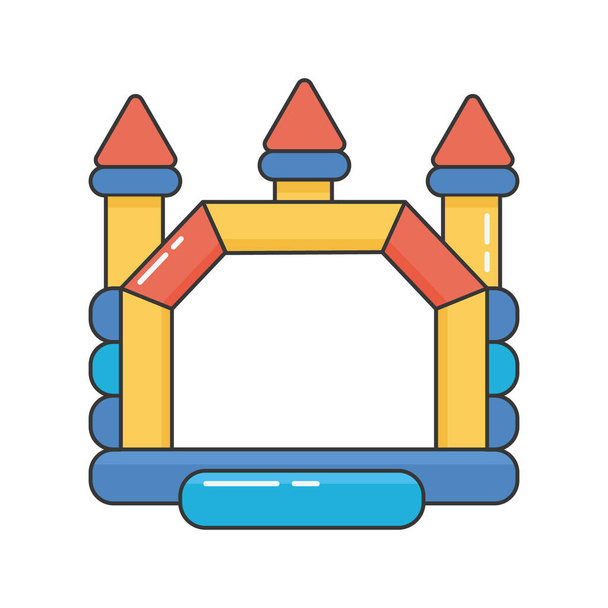 Bouncy inflatable castle. Tower and equipment for child playground. Vector color line illustration - Vector, Image