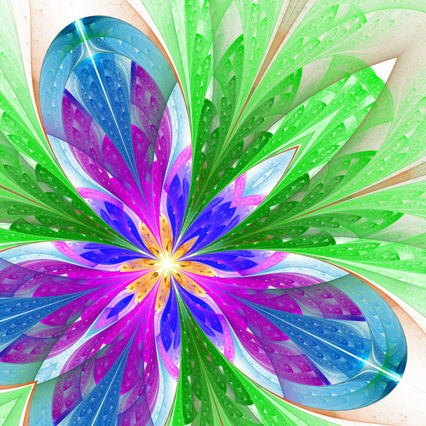 Flor fractal hermosa multicolor en verde, púrpura y azul
. - Foto, Imagen