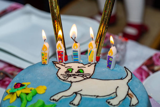 Torta di compleanno con candele per una festa più gentile - Foto, immagini