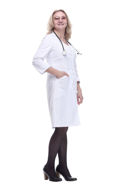 smiling woman doctor looking at you. isolated on a white - Fotó, kép