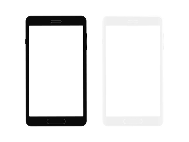Smartphone blanco y negro. Mockup teléfono móvil vacío. Pantalla blanca en blanco. Conjunto de teléfono celular con vista frontal. Vector - Vector, imagen