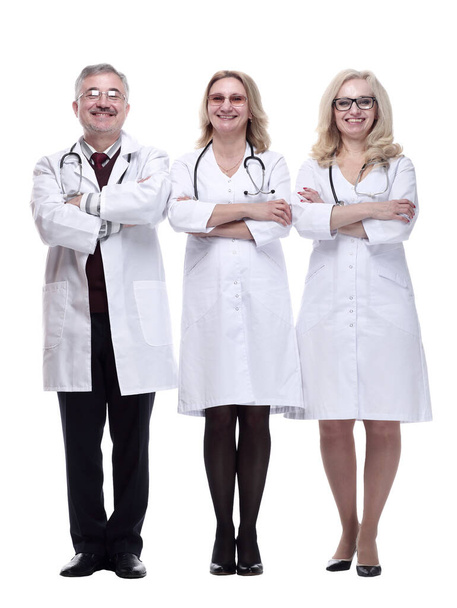 medical colleagues giving a thumbs up. isolated on a white - Foto, immagini