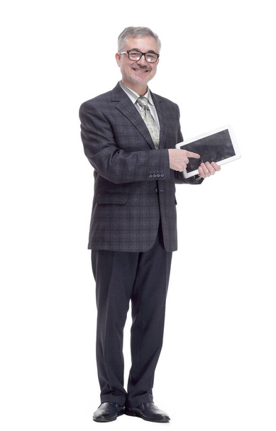 smiling man pointing at the screen of a digital tablet - Foto, Imagen