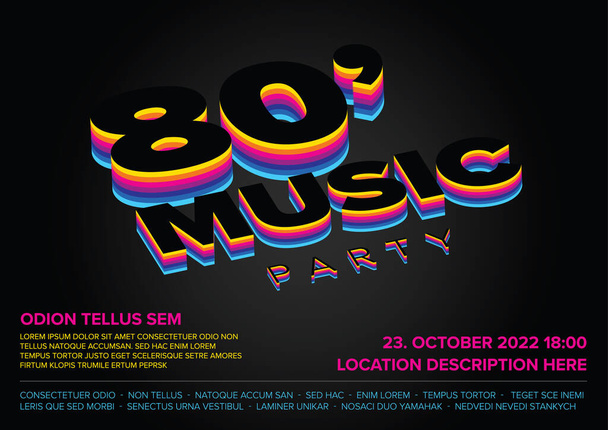 Modèle d'affiche de fête disco de musique de concert avec musique rétro de 1980 année et style de danse rétro - version arc-en-ciel sombre - Vecteur, image