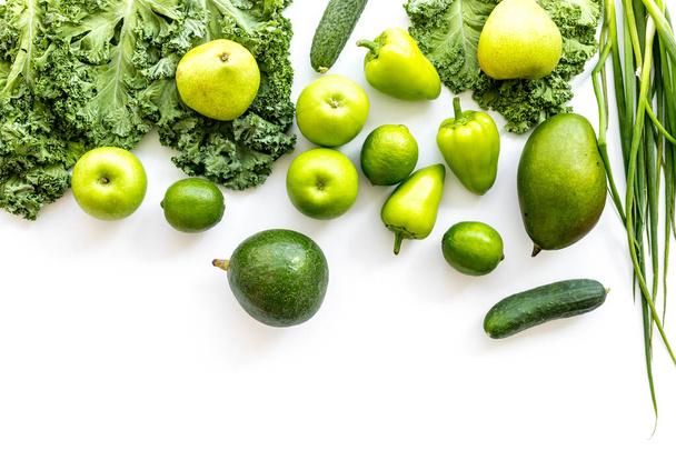 Set of raw green vegetables - source of protein, vegetarians meal, top view - Fotoğraf, Görsel