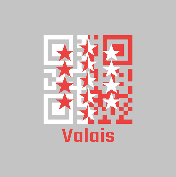 QR κωδικός που το χρώμα της σημαίας Wallis, Το καντόνι της Ελβετίας με κείμενο Valais. - Διάνυσμα, εικόνα