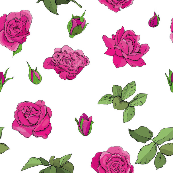 Flowers seamless pattern. Vector hand drawn illustration of roses. For textiles, wallpaper, fabric, gift boxes, greeting card and invitations - Vektör, Görsel