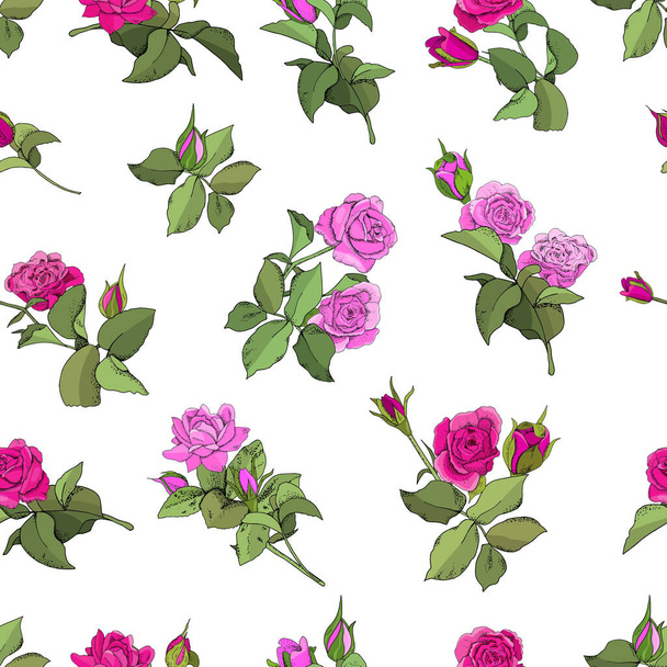 Flowers seamless pattern. Vector hand drawn illustration of roses. For textiles, wallpaper, fabric, gift boxes, greeting card and invitations - Vektor, kép