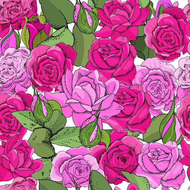 Flowers seamless pattern. Vector hand drawn illustration of roses. For textiles, wallpaper, fabric, gift boxes, greeting card and invitations - ベクター画像