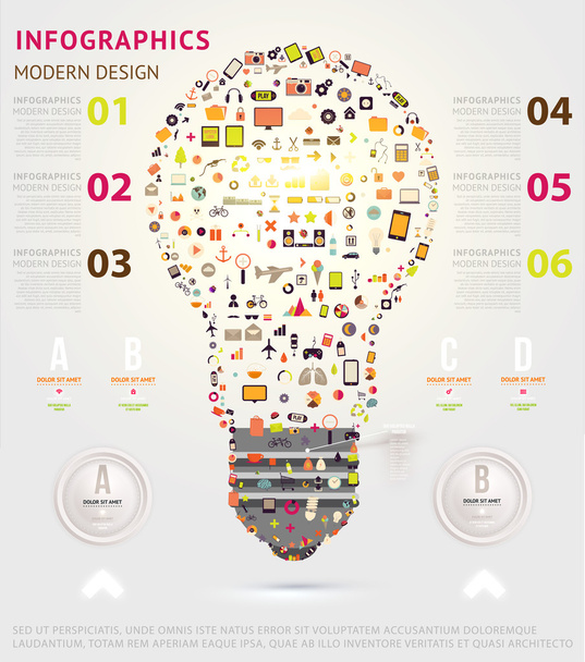 Icons light bulb. Business infographic template. - Vektor, Bild