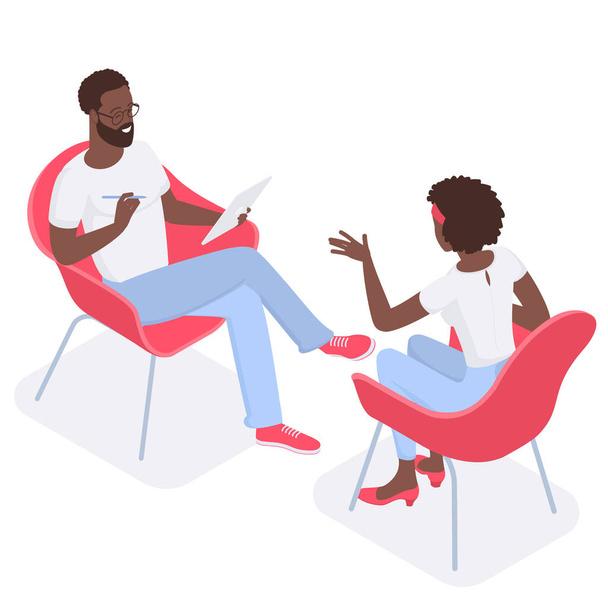 Afroamerican patient with psychologist - Vector, Image