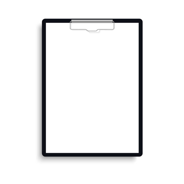Realistische Klemmbrettmappe mit leerem weißen Blatt Papier. Vektor - Vektor, Bild