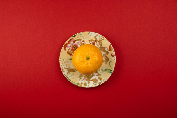 A series of pre-christmas photos on a red and yellow background with lollipops and attributes of the holiday, top view, flat design - Photo, Image
