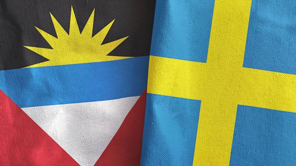 Sweden and Antigua and Barbuda two flags textile cloth 3D rendering - Photo, Image