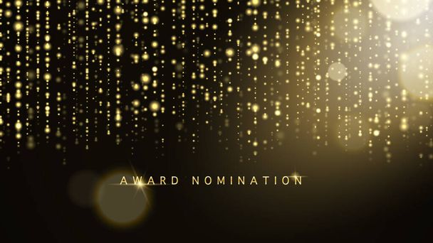 Award nomination ceremony luxury background with golden glitter sparkles and bokeh. Vector presentation shiny poster. - Vector, Image