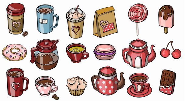 Simple Set of Coffee and Tea set symbol. icon - Foto, Imagem