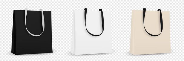 Bolsa de compras bolsa de reciclaje blanca. Bolso de mano textil para maqueta de compras. Ilustración vectorial aislada. - Vector, imagen