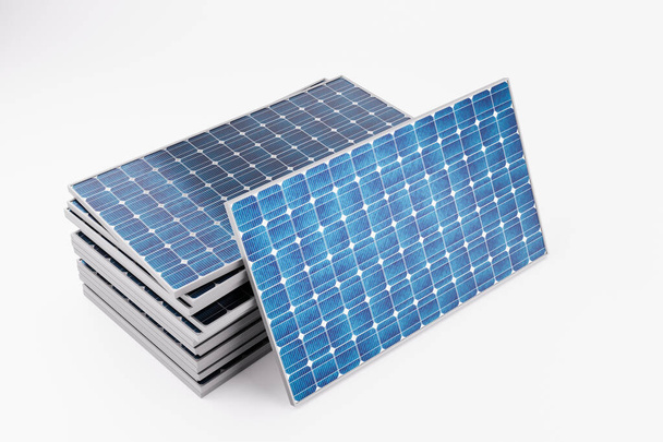 3D render illustration of the group of stacked solar battery panels - Photo, Image