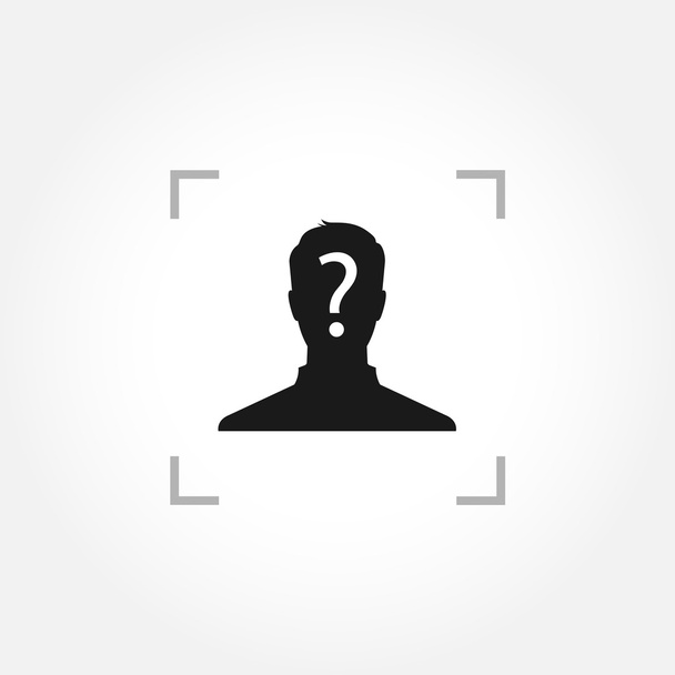 Man icon with question mark inside camera focus frame - Vector, Image