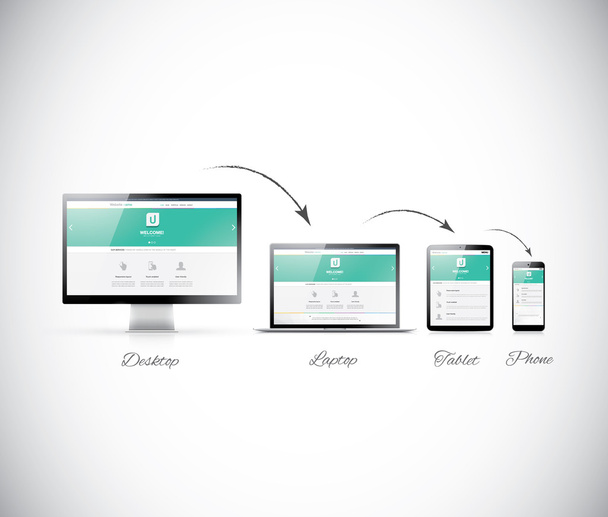 Responsive web design development in modern electronic devices - Vector, Image