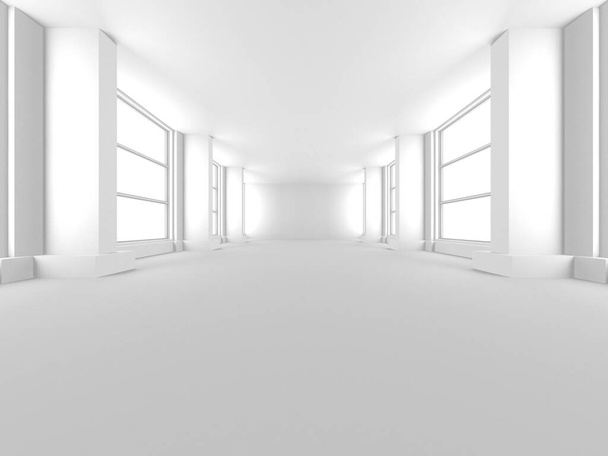 Illuminated corridor interior design. Empty Room Interior Background. 3D render - Zdjęcie, obraz
