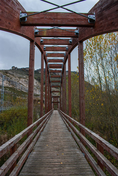 ξύλινη γέφυρα για πεζούς στο φυσικό πάρκο - Φωτογραφία, εικόνα