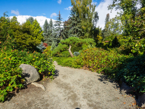 Kubota Garden is a 20-acre (81,000 m) Japanese garden in the Rainier Beach neighborhood of Seattle, Washington. Major features of the Kubota Garden include the Kubota Terrace, the Bamboo Grove, the Necklace of Ponds, the Mountainside,  - Foto, afbeelding