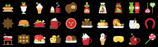 Χριστούγεννα τροφίμων και ποτών επίπεδη εικονίδιο σετ 3, διανυσματική απεικόνιση - Διάνυσμα, εικόνα