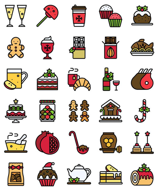 Різдвяна їжа та напої заповнений набір іконок, Векторні ілюстрації
 - Вектор, зображення