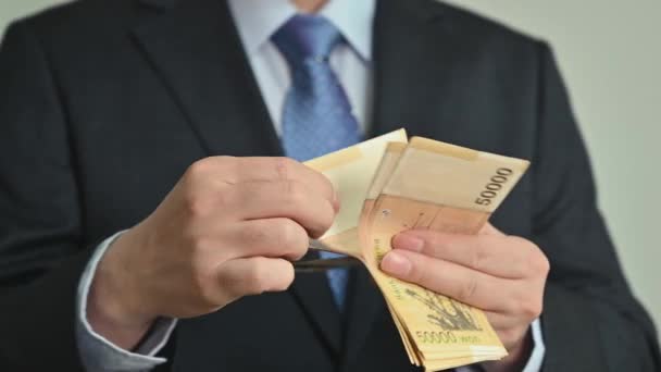 Homme d'affaires tenant en main la monnaie coréenne - Séquence, vidéo