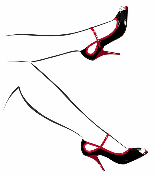 черная обувь на контуре женских ног
 - Вектор,изображение