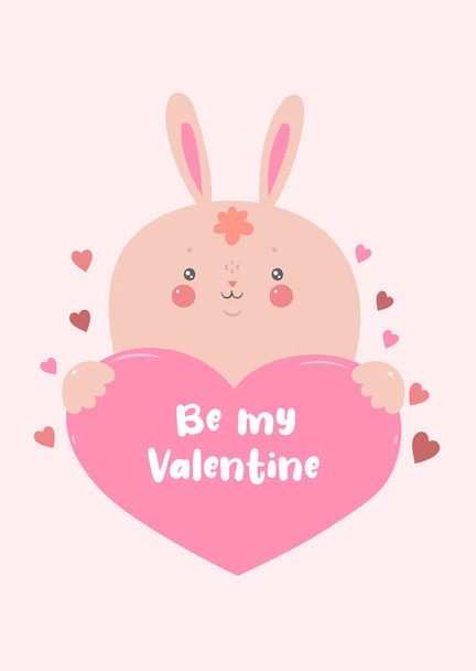 The rabbit holds the heart. Valentine's Day card. Vector image. - Wektor, obraz