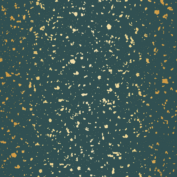 Vector sea green and gold foil hand crafted terrazzo pattern background. Backdrop of dense coarse grained stone granite particles. Abstract igneous rock texture of mineral crystals. All over print. - Vetor, Imagem