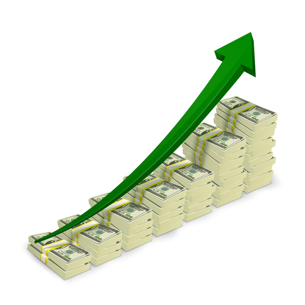Gráfico ascendente das pilhas de notas de dinheiro
 - Vetor, Imagem
