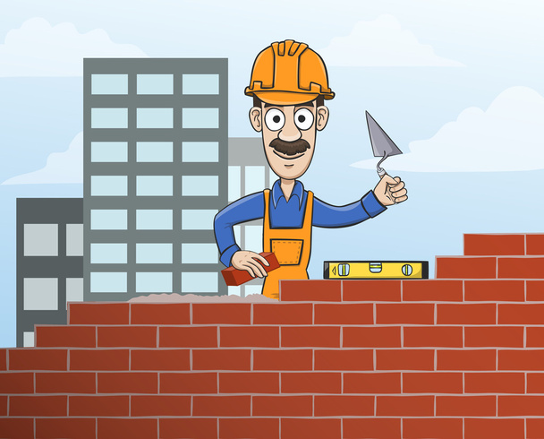 Mason building red brick wall - Vector, Image