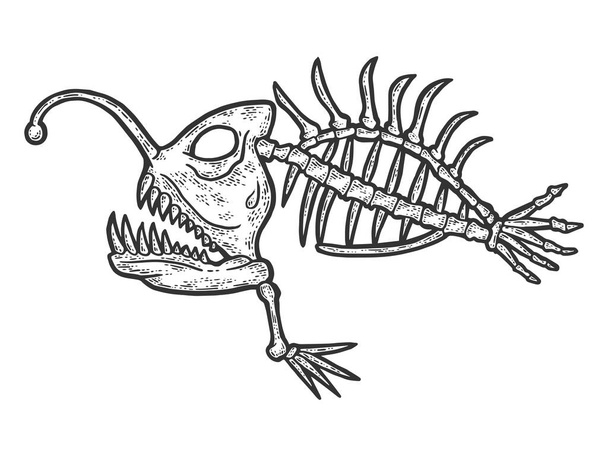 Das Skelett eines Tiefseefisches, eines Raubfisches. Graviervektorillustration. - Vektor, Bild