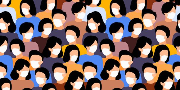 People crowd in white medical face mask. Concept of coronavirus quarantine vector illustration. Seamless pattern. - Vektori, kuva