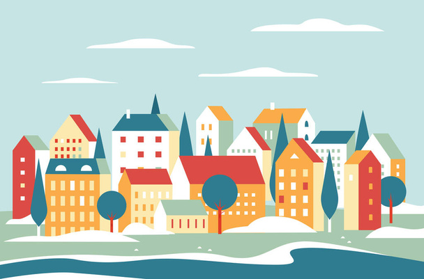 Krajobraz miasta w kreskówce minimalny geometryczny płaski styl - Wektor, obraz