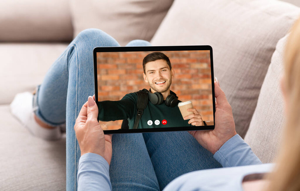 Girlfriend Making Video Call Talking With Boyfriend At Home, Cropped - Photo, Image