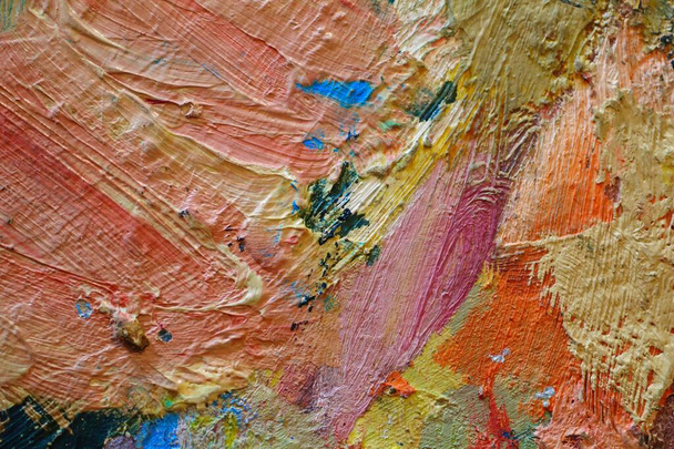 Close up of oil painting texture with brush strokes and palette knife strokes - Photo, Image