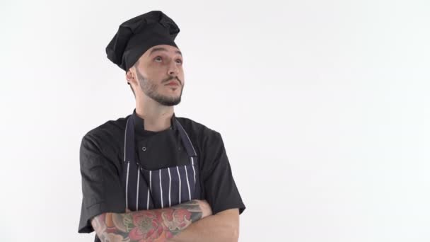 Chef en uniforme pensando qué cocinar - Imágenes, Vídeo