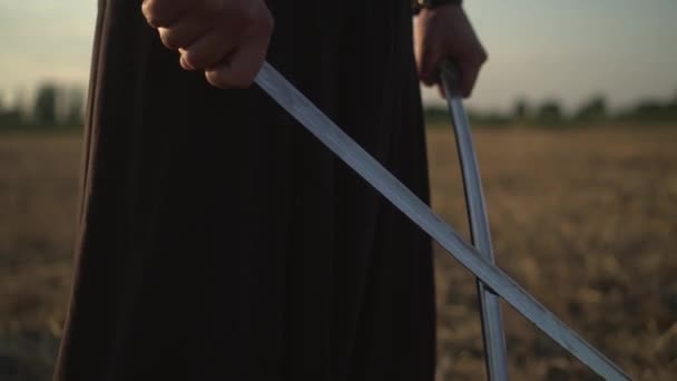 Un cosaque avec deux sabres dans ses mains regarde au loin l'ennemi - Séquence, vidéo
