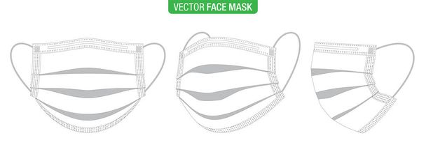 Λευκή επίπεδη ιατρική μάσκα σε διάφορες οπτικές γωνίες - Διάνυσμα, εικόνα